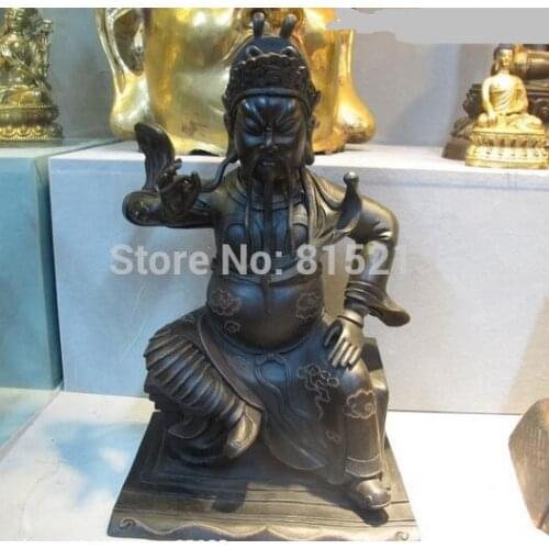 Bi001142 18"China Tibet Folk old Pure Bronze Guan Gong Guan Yu warrior Buddha Statue