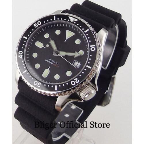 BLIGER Nologo 24 Jewels NH35A Diving Self Winding Men Wristwatch Green Luminous Marks Rotating Bezel Date 20ATM Water Proof