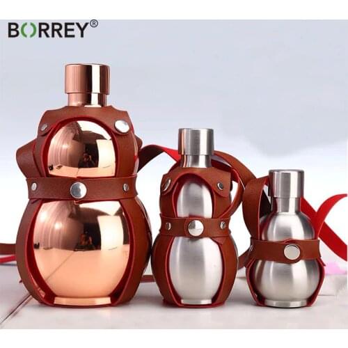 BORREY Stainless Steel Hip Flask Portable Gourd Shape Flagon Outdoor Wine Bottle Whiskey Vodka Wine Pot Alcohol Drinkware Flask