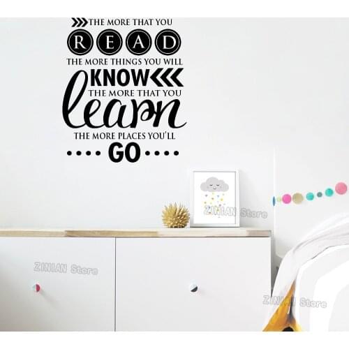 Reading Encouraging Wall Sayings Stickers Kids Bedroom Removable Learn Inspiring Quotes Wall Decals for Library Bookstore Z336