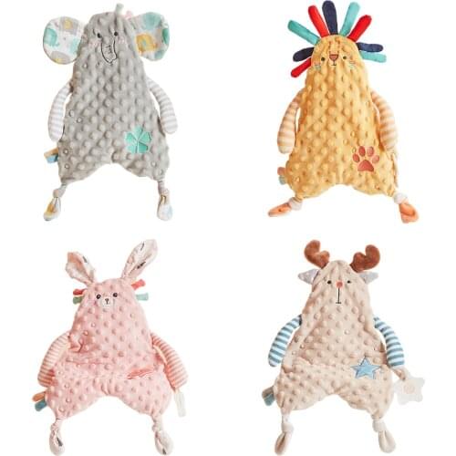 Baby Nursery Security Blanket Soft Fabric Animal Tag Blanket Stuffed Plush