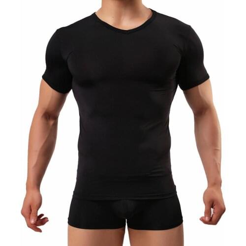 Elastic Mens T-shirt Mens Fitness Ultra-thin Refreshing Nylon Ice Silk Mens Tight Round Neck Short-sleeved T-shirt
