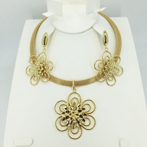 HOT Fashion wedding Dubai Africa Nigeria African Jewelry set gold-color necklace Earrings romantic woman Bridal Jewelry Sets