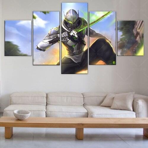 5 piece Genji Katana Overwatch Game Poster print Paintings Canvas Art for living Home room Decor Wall Art framed