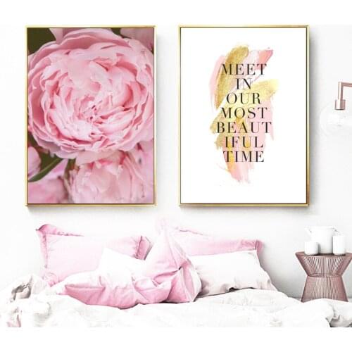 Pink Rose Flower Inspirational Love Quote Wall Art Canvas Painting Nordic Posters And Prints Plant Wall Pictures For Living Room