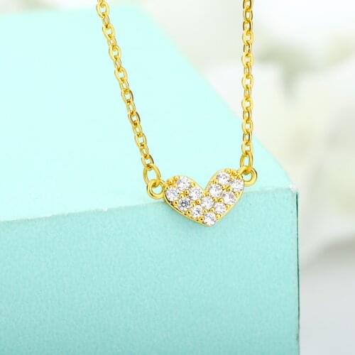 Tiny Shiny Heart Choker Necklace For Women Zircon Crystal Wedding Neck pendants women Gold Collares Chain Female Jewelry Gift