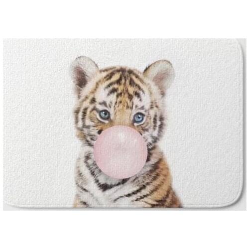HOT Bathroom Rugs Bubble Gum Tiger Cub Bath Mat Flannel Absorbent Non Slip Doormat for Entrance Door