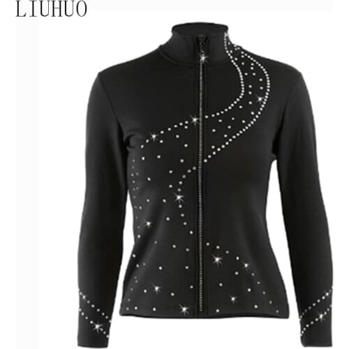 Ice Skating Figure Skating Tops Jacket Zipper Warm Fleece Adult Child Girl Training Clothing Hand decorated water drill Jacket