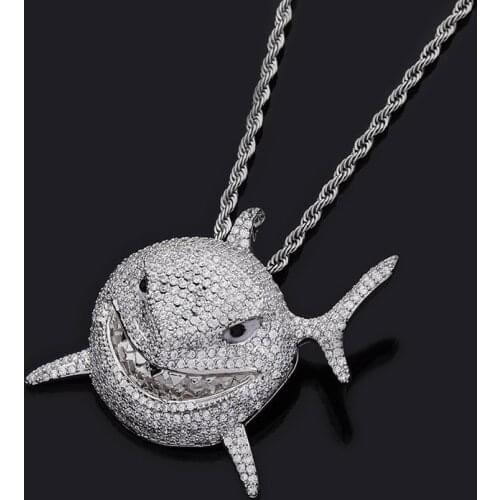 Small Size 6IX9INE Shark Pendant Iced Out Cubic Zirconia Pendant Necklace Hip Hop For Men Women Fashion Gift Jewelry