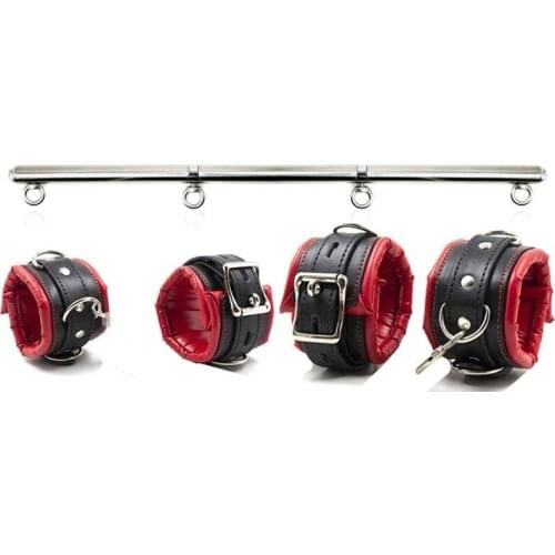 Stainless Steel Metal Adjustable Spreader Bar Bondage Set Unisex Sex Slave Hand Cuffs Ankle Cuffs Fetish Restraint Shackle