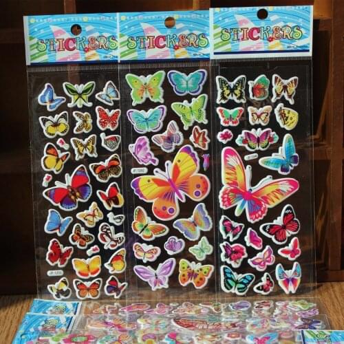 Random mix 3pcs/lot Cartoon butterfly Bubble Stickers 3D the man Classic Toys Scrapbook For Kids Children Gift Reward Sticker