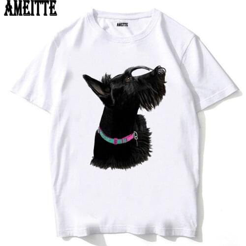 New Summer Fashion Men Short Sleeve The Scottish Terrier Portrait T-Shirt Hip Hop Boy Casual Tops Funny Dog Print White Tees