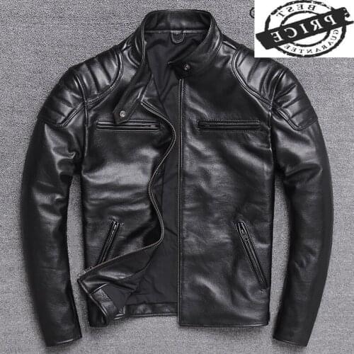Genuine Leather Jacket Men Winter Clothes 2021 Motociclista Biker Real Cow Leather Coat Man Streetwear Fit Chaqueta W1aa6