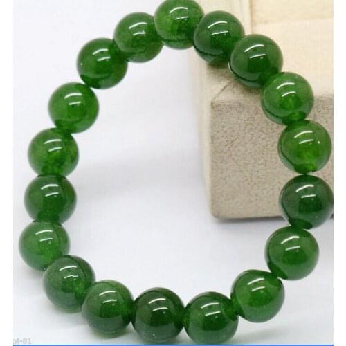 Natural 10mm Emerald Round Gemstone Beads Stretchy Bangle Bracelet 7.5