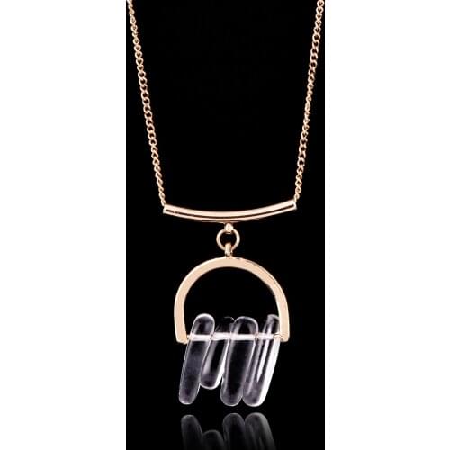 Irregular Clear Crystal Natural Stone Quartz Healing Reiki Pendant Long Necklace Golden Color Chain Female Jewelry Birthday Gift