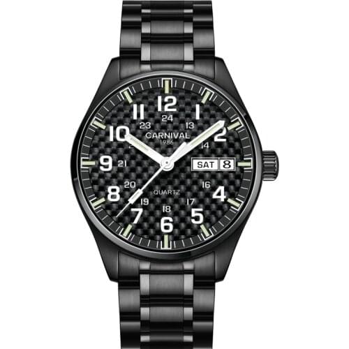 Switzerland Carnival Luxury Brand Japan Quartz Men Watches Sapphire Luminous Full Stainless Steel Waterproof Mens Clock C8638-6