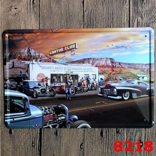Tin Sign Wall Decor Retro Metal Art Poster Canvon Club Bar Route 66 Classic Cars Wall Art Hanging Decoration