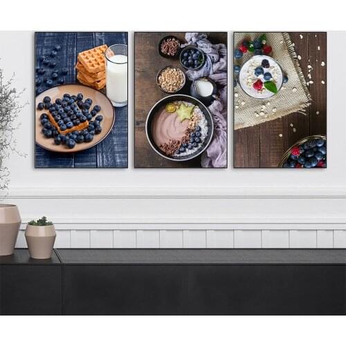 Canvas Art Fruit Cake Foods Posters Yogurt Smoothie Bowl Print Painting Kitchen Home Decoration Wall Pictures For Dining Room