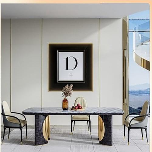 Postmodern light luxury marble dining table Nordic rectangular small apartment dining table light luxury stainless steel dining