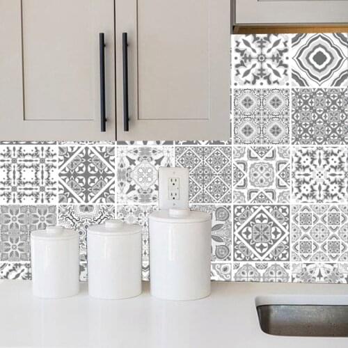 Gray Arabi Pattern Floral Ornament Ceramic Tiles Wall Sticker Stair Kitchen Home Decor Wall Decals Peel & Stick Art Wallpaper