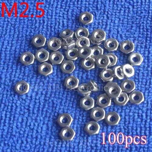M2.5 100pcs 304 stainless steel hex nuts 2.5mm Silvery hexagon nut A2-70 nut against rusting No rust durable General accessories