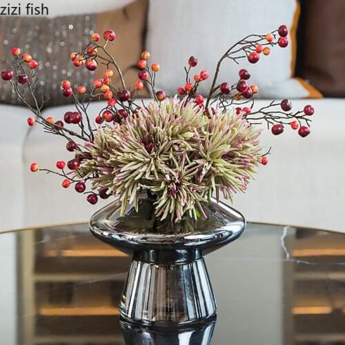 Mushroom Shape Glass Vase Plating Silver Craft Flower Pot Modern Hydroponics Floral Arrangement Flowers Vase Home Decoration