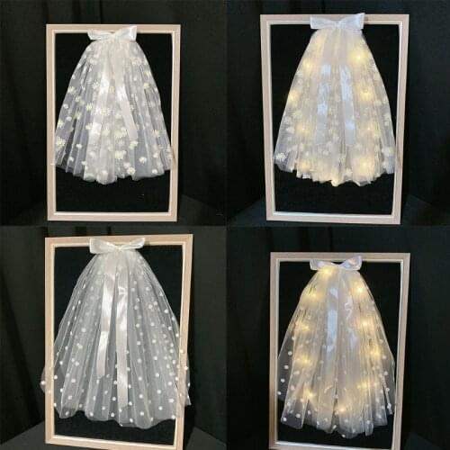 Light Up Lace Hairpiece for Women Elegant Ribbon Bows Long Lace Veil with LED Lights Holiday Party Hair Accessories