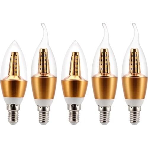 LED Candle Bulb 5W AC 220V SMD 2835 E 14 E 27 Base LED Lamps Light Chandelier Table Bulb Indoor illumination luster Gold