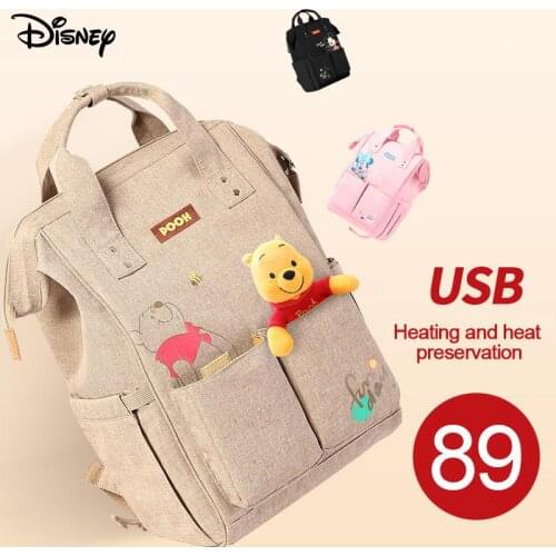 Disney Diaper Bags For Mom Waterproof Usb Heating Maternity Baby Care Bag Mummy Large Capacity Nappy Backpack Travel Handbags