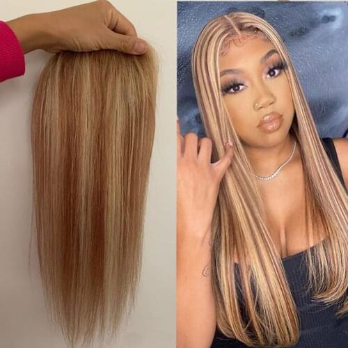 Highlight Brown and Blonde Color Toupee10-20inch Straight Mono+pu Human Hair Topper Hairpieces for Women 100% Natural Remy Wig