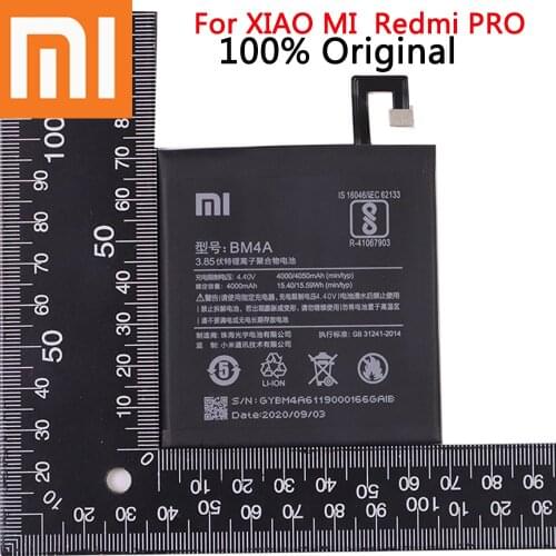Xiao Mi 100% original Phone Battery 4000mAh BM4A Phone Batteries for Xiaomi Hongmi Redmi Pro Battery