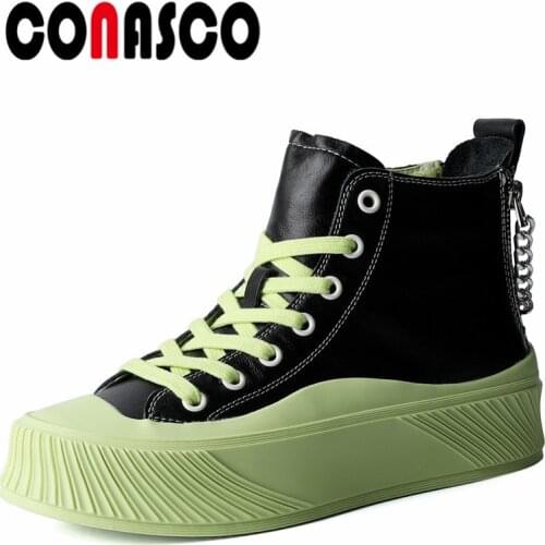 CONASCO Fashion Women Ankle Boots Autumn Winter Warm Cow Leather Causal Basic Prom Office Working Boots Punk Mixed Colors Woman