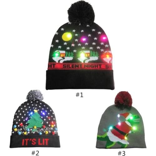 Women Led Christmas Knitted Beanies Novelty Hat Winter Festival Xmas Party Pompom Led Hats For Adults Children Led Light-up Caps