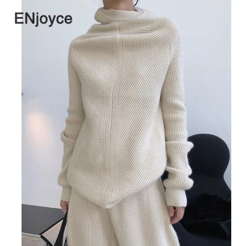 Women Autumn Winter Sweaters Fashion Cashmere New Solid Turtleneck Thicken Warm Long Sweater Half-high collar Knitted Pullovers