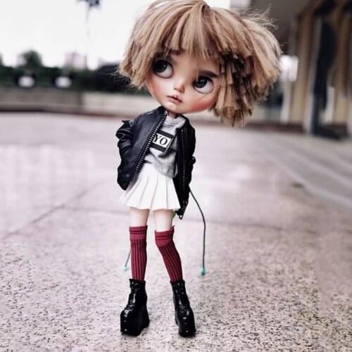 1 Pair 4.3cm Cool 1/6 Dolls Black White Short Boots Blyth Doll Shoes for Licca, Pullip, Azone, Doll Clothes Accessories