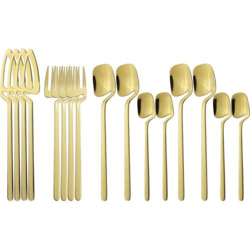 16pcs Gold Dinnerware Set 18/10 Stainless Steel Tableware Cutlery Set Knives Forks Dessert Spoons Party Home Kitchen Silverware