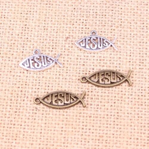 25pcs Antique Silver Plated fish jesus Charms Pendants Fit Jewelry Making Findings Accessories 27*10mm