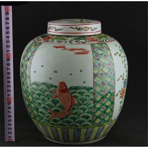 6 Antique QingDynasty porcelain pot, color daisy carp Jar,hand painted crafts,Decoration,Collection&Adornment,Free shipping
