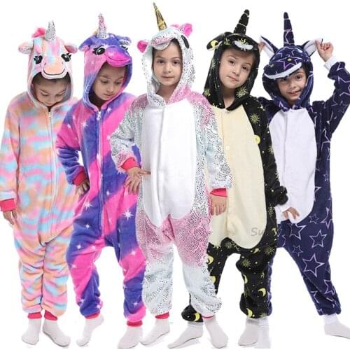 Children Anime Pajamas Unicorn Boy Girl Pajama Cartoon Animal Cosplay Pyjama Onesie Kigurumi Unicorn Kids Fleece Sleepwear 4-12Y