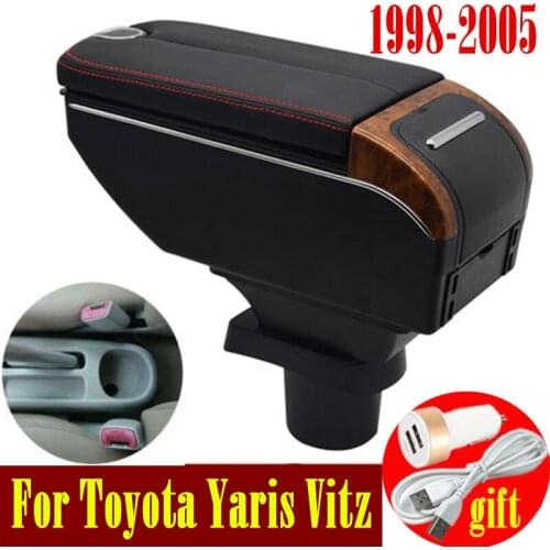 For Toyota Yaris Vitz Armrest box 1998-2005 Double doors open 7USB Centre Console Storage Box Arm Rest