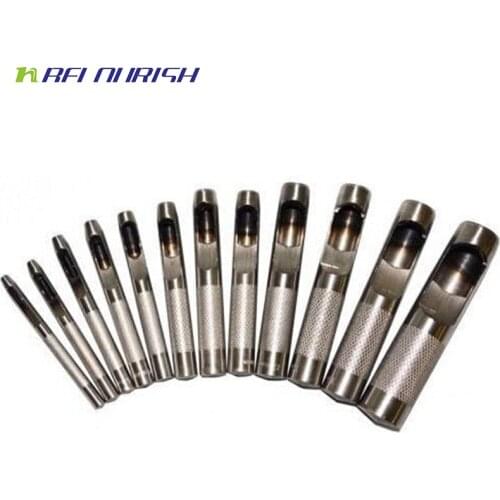 10pcs 1-9mm Hollow Punch Hole Punch Tool Round Stee Puncher for Leather craft DIY Belt Watch Band Gasket Leather Craft Tools