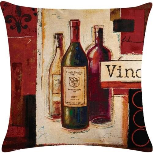 European Style Cotton Linen Home Textile Decor Sofa Car Throw Pillows Decorative Pillows Red Wine Printed Square Cushion Cover