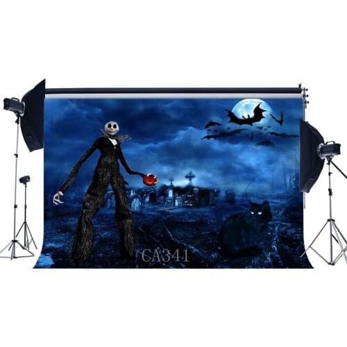 Photography Backdrops Halloween Horror Night Mysterious Moon Bats Black Cat Scene Adults Masquerade Portraits Photo Background