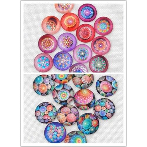 Kaleidoscope Mixed Color Mosaic Printed Glass Half Round/Dome Cabochons for Jewelry Making 50pcs/lot