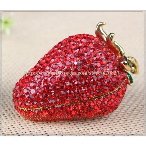 Strawberry Berry Patch Hinged Trinket Box Strawberry Fruit Home Kitchen Decor Strawberry Fruit Handmade Jewel Metal Jewelry Box