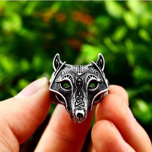 Viking Nordic Wolf Animal Thor Hammer Man Drop Ring Fashion Punk Rock Hot Sale Jewelry