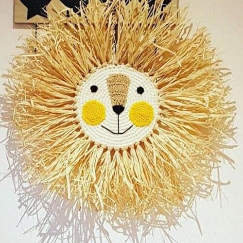 INS Nordic Creative Home Furnishing Cartoon Lion Shape Decor Baby Room Hand-woven Animal Ornament Wall Hanging Photography Props