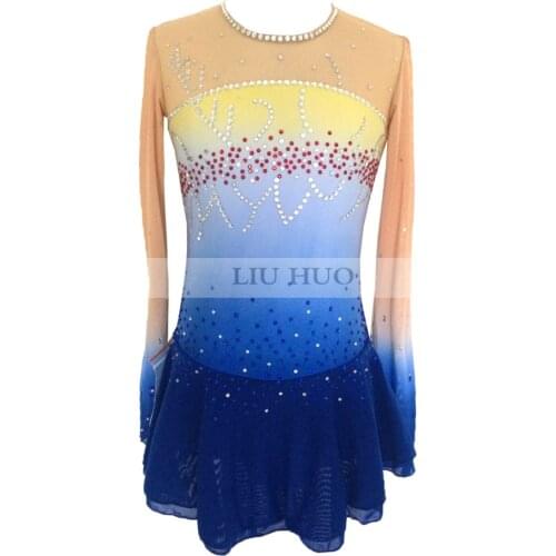 High-end customization Figure Skating Dress Womens Girls' Ice Skating Dress Light yellow blue lake blue collocation Gradient
