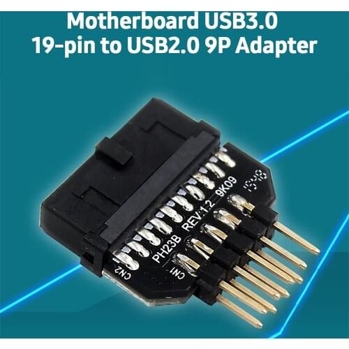 Computer Motherboard USB3.0 19-pin to USB2.0 9P Front Panel Connector Adapter Small Size Plug and Play for Computer Hardware