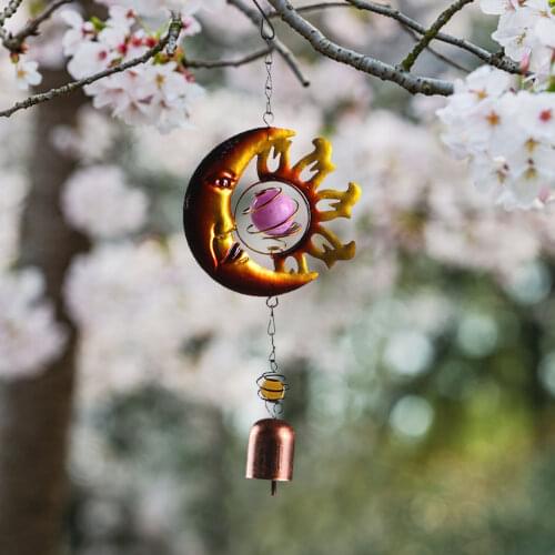 Fashion 3D Garden Iron Art Metal Wind Chimes Moon Sun Bell Art Ornaments Elegant Bedroom Living Room Entrance Wall Decoration